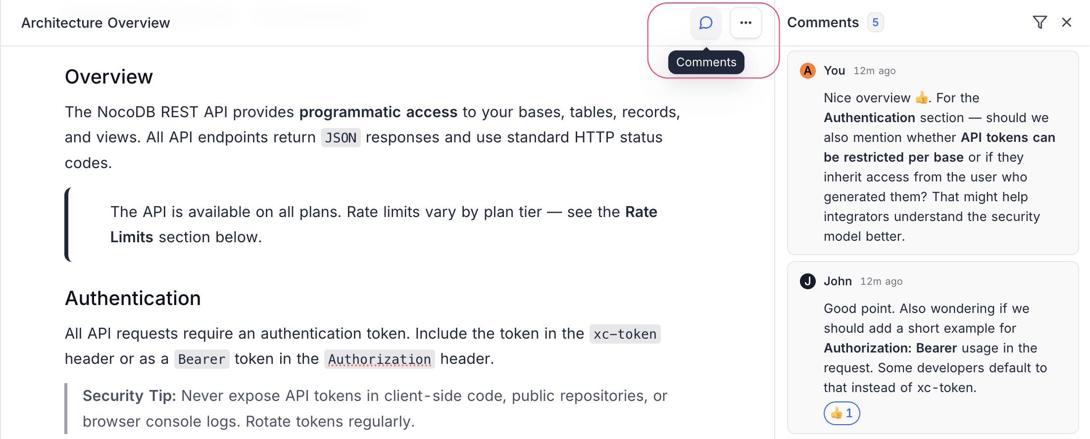 comments menu