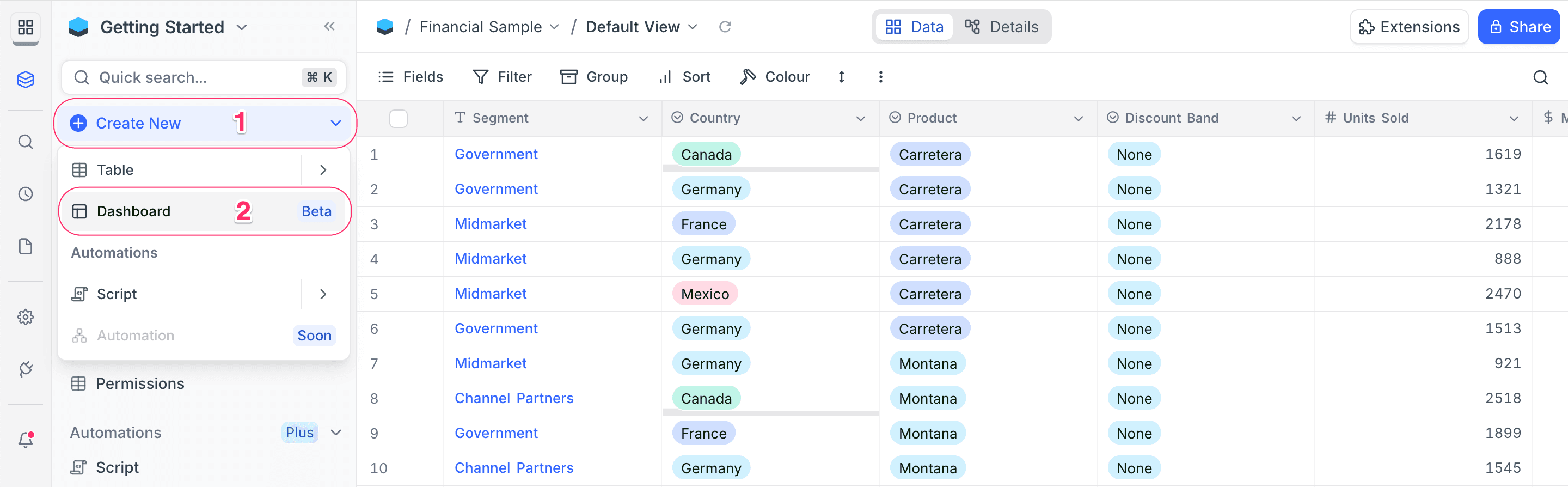 Create a new dashboard