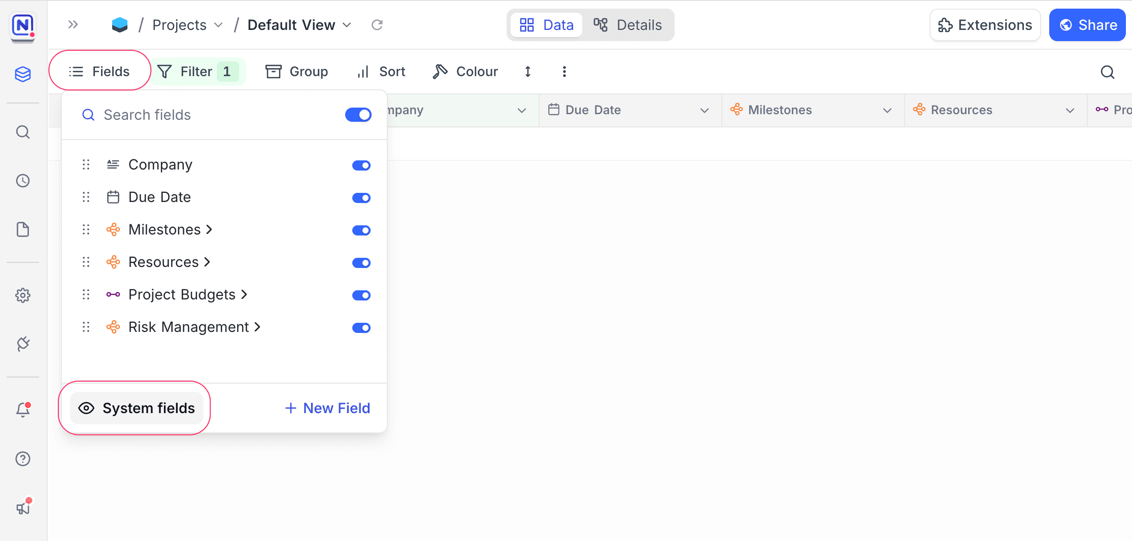 Show system fields