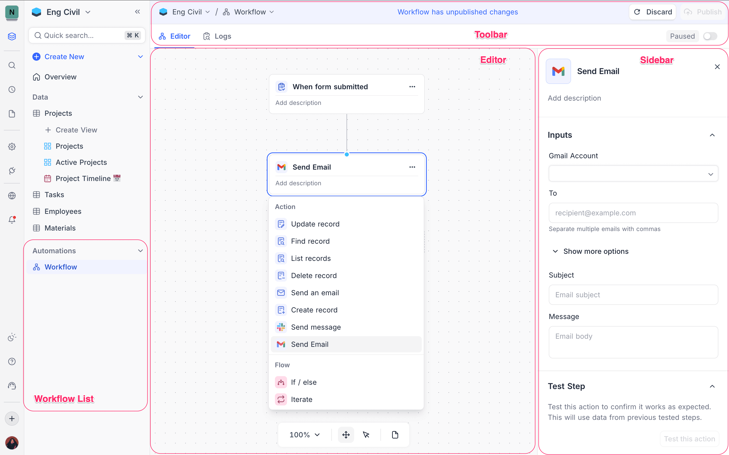 Workflow editor