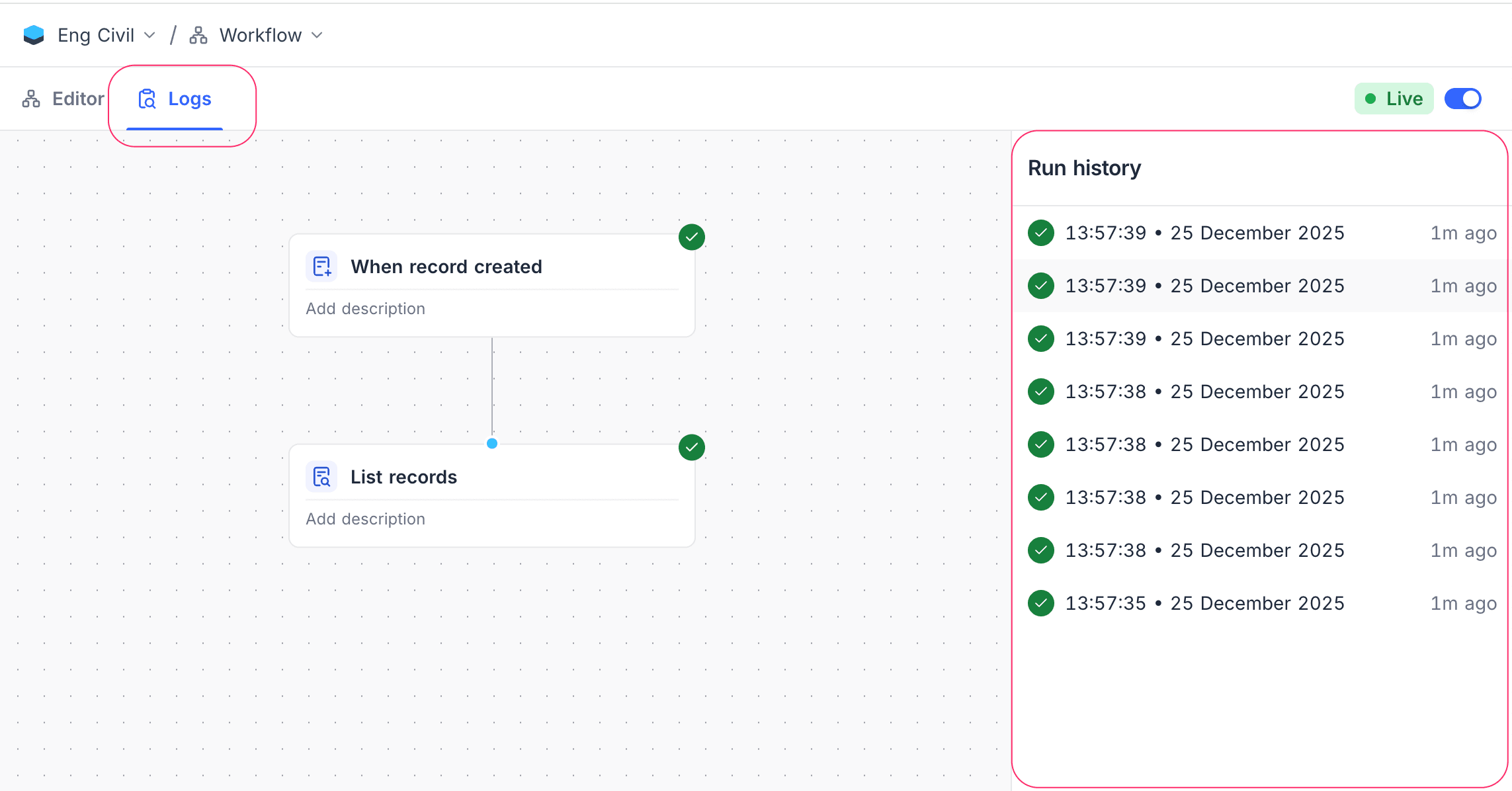 Workflow Logs