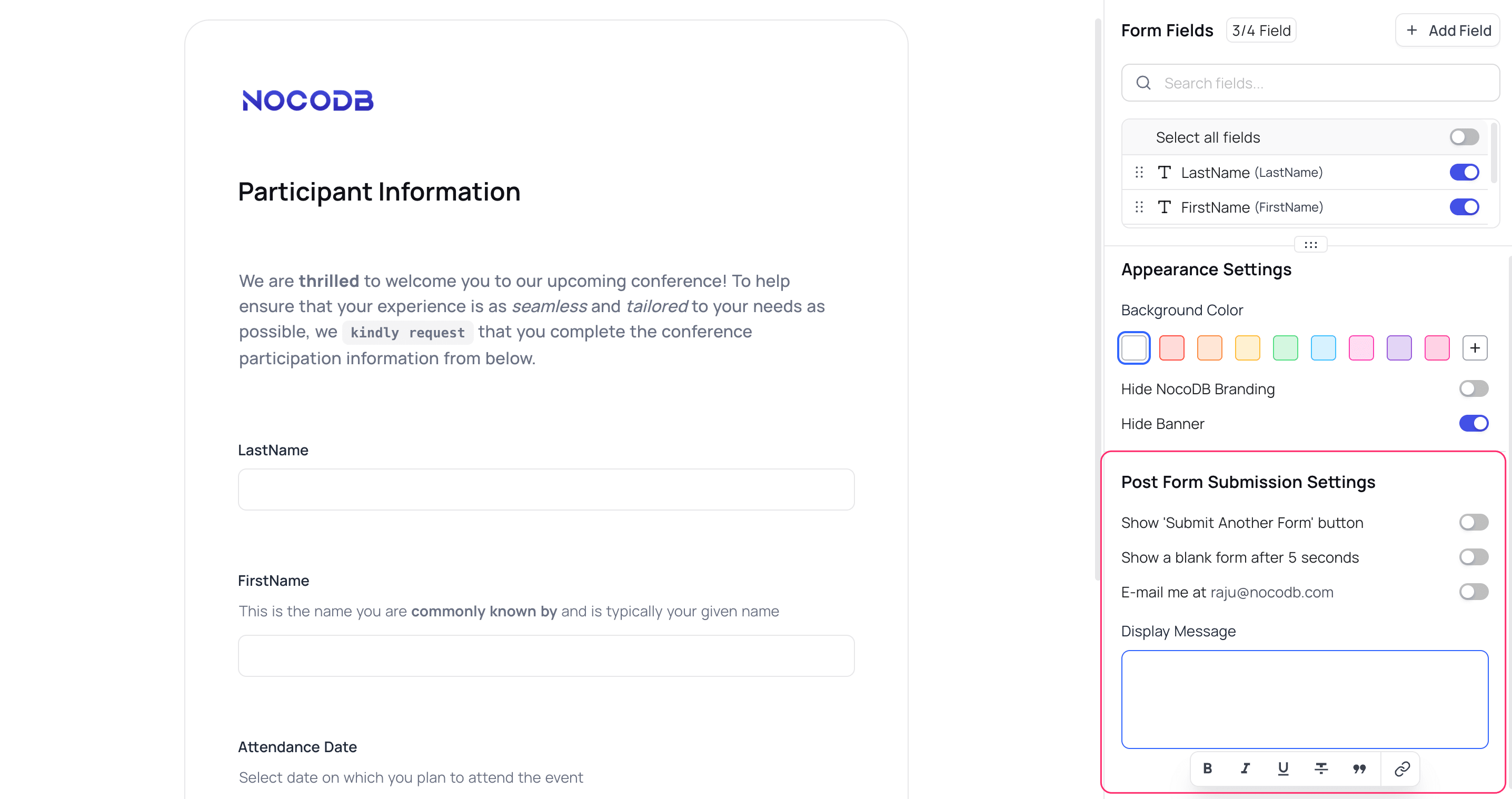 Form View Settings
