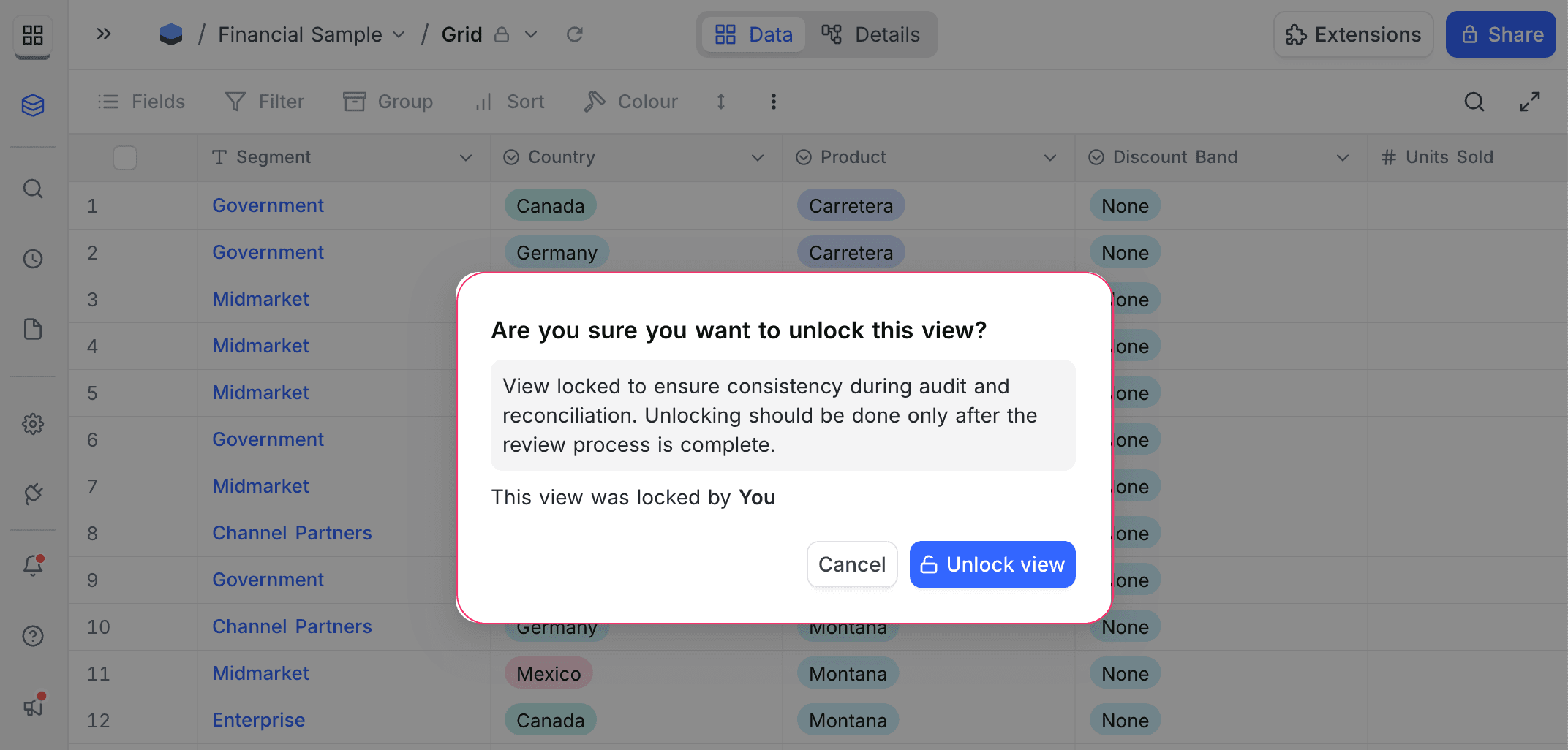 Unlock view message