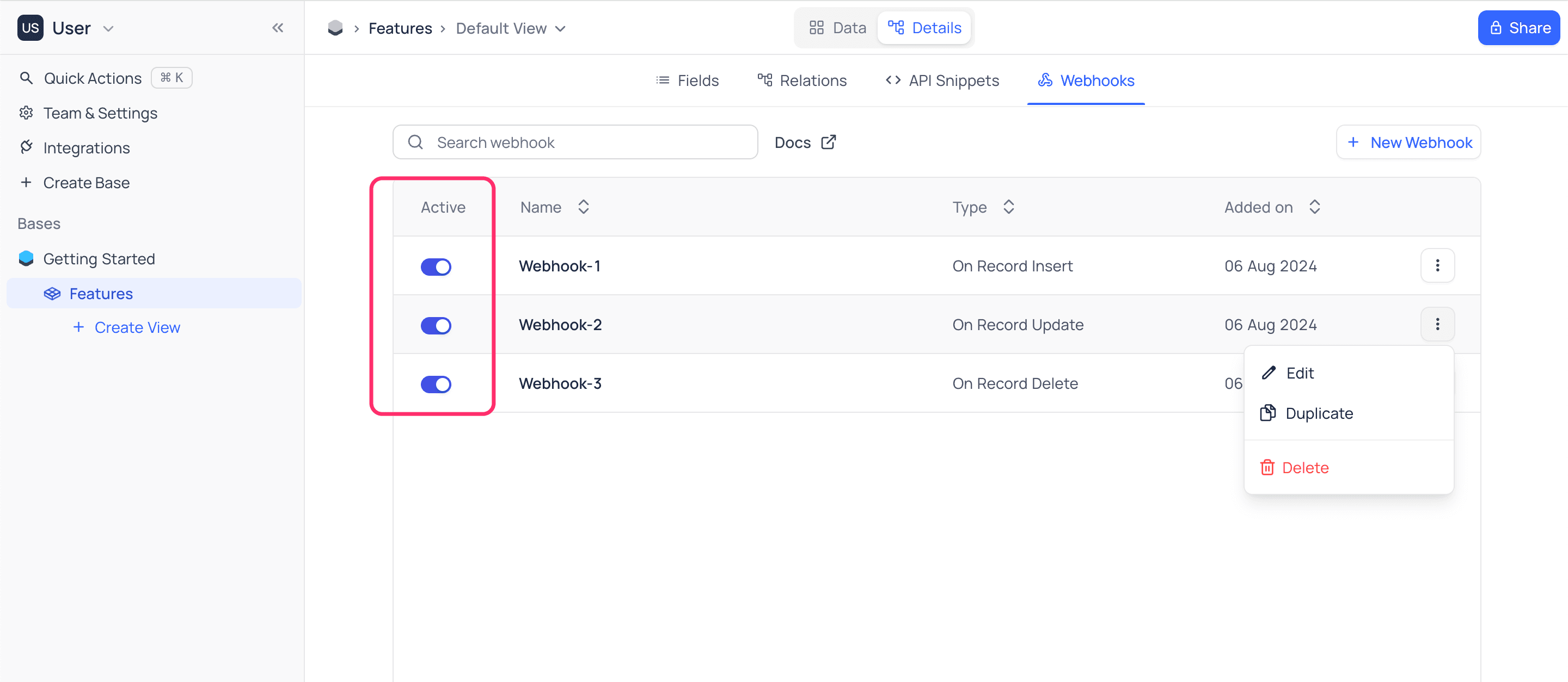 Webhook List
