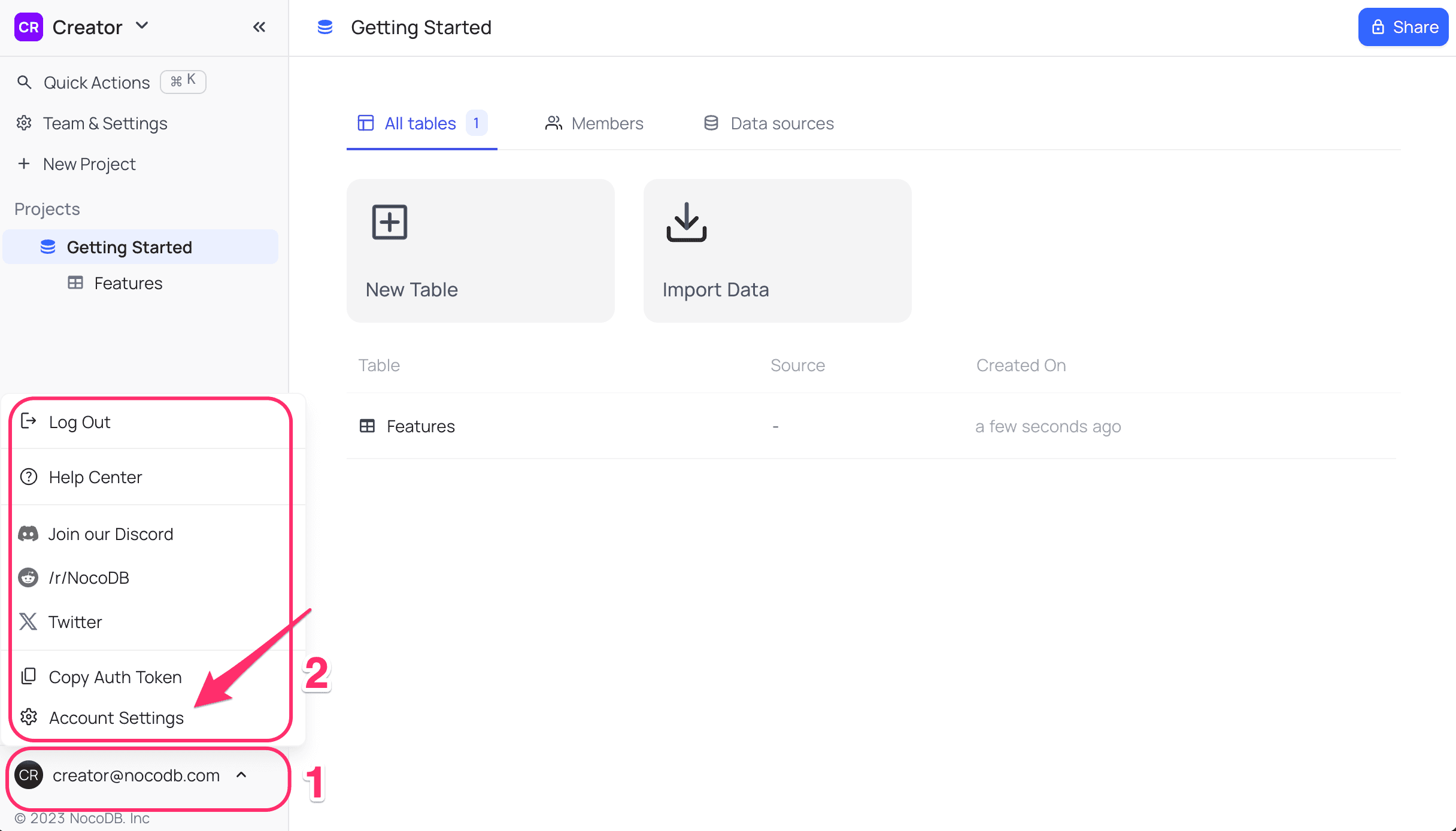 profile page